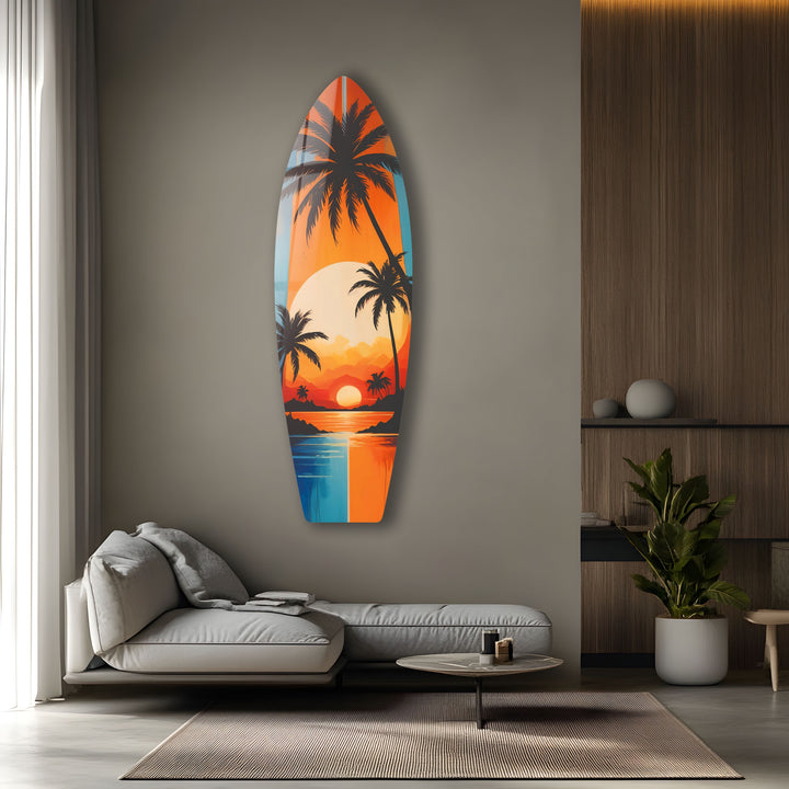 Tropic Palm Trees Sunset Surfboard Wall Art