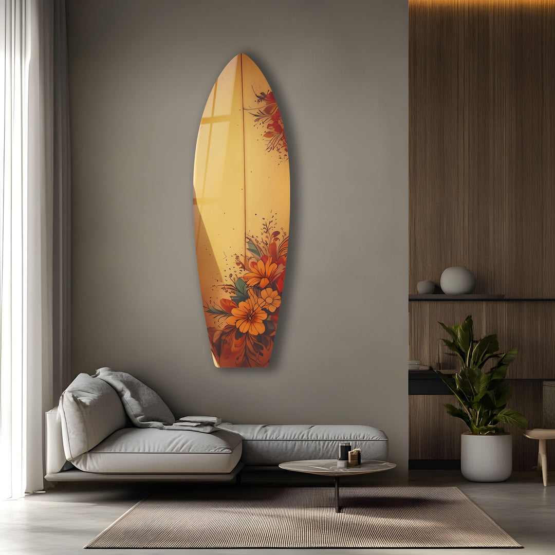 Flower Beige Surfboard Wall Art