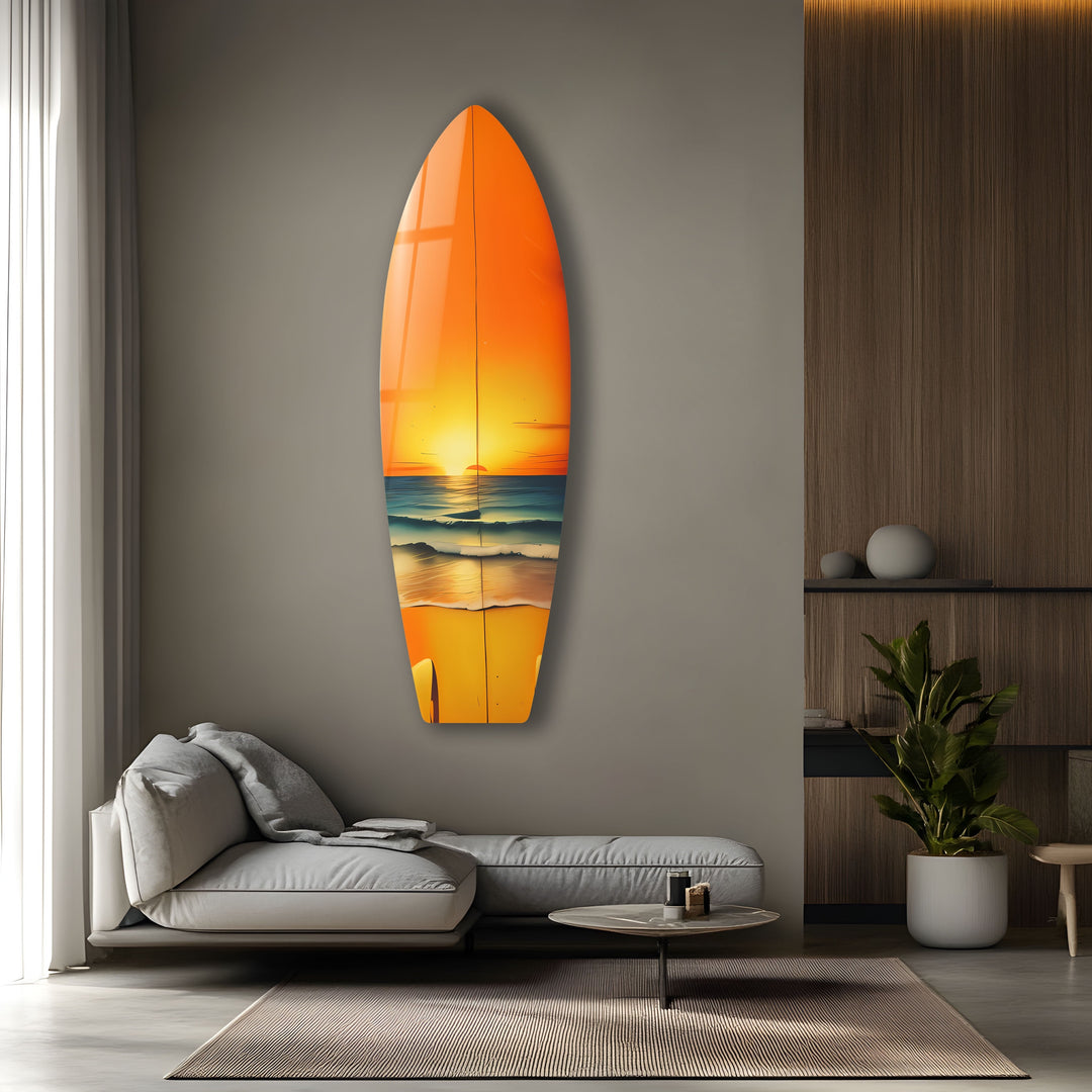 Sunset Ocean Surfboard Wall Art