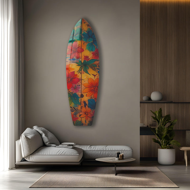 Blue & Red Flowers Surfboard Wall Art