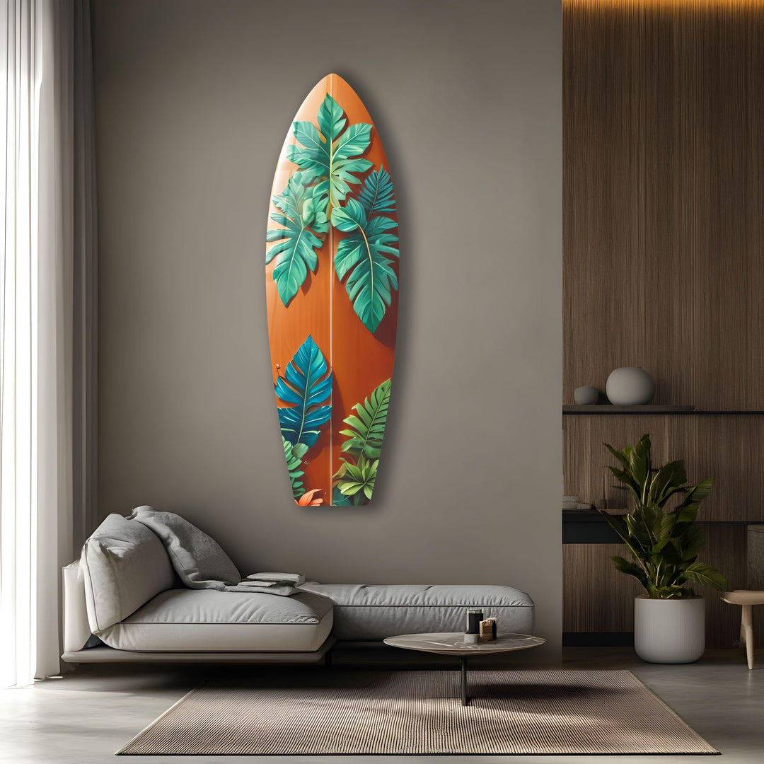 Blue & Green Leafs Surfboard Wall Art