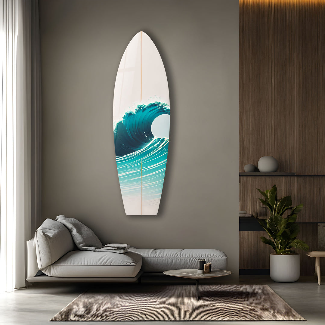 White Sea Waves Surfboard Wall Art