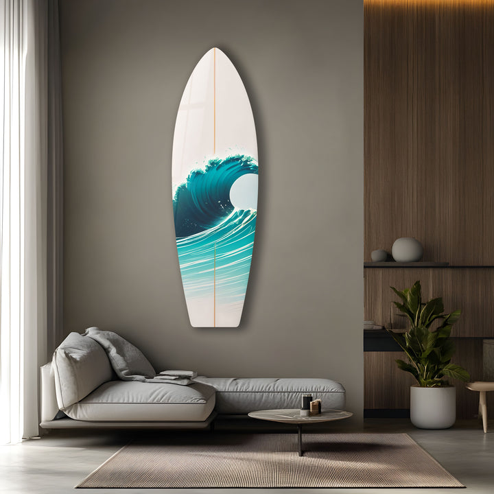 White Sea Waves Surfboard Wall Art