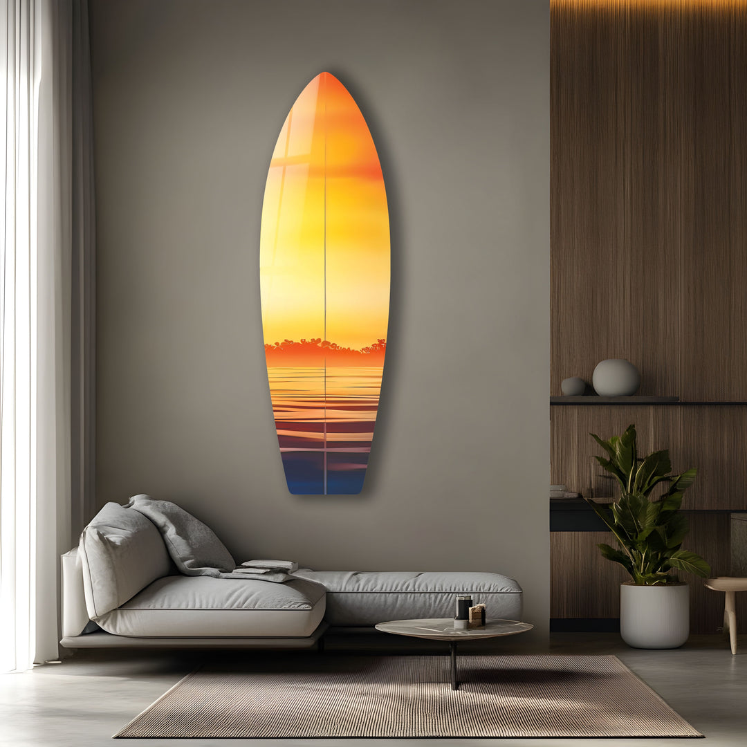 Orange Sunset Surfboard Wall Art