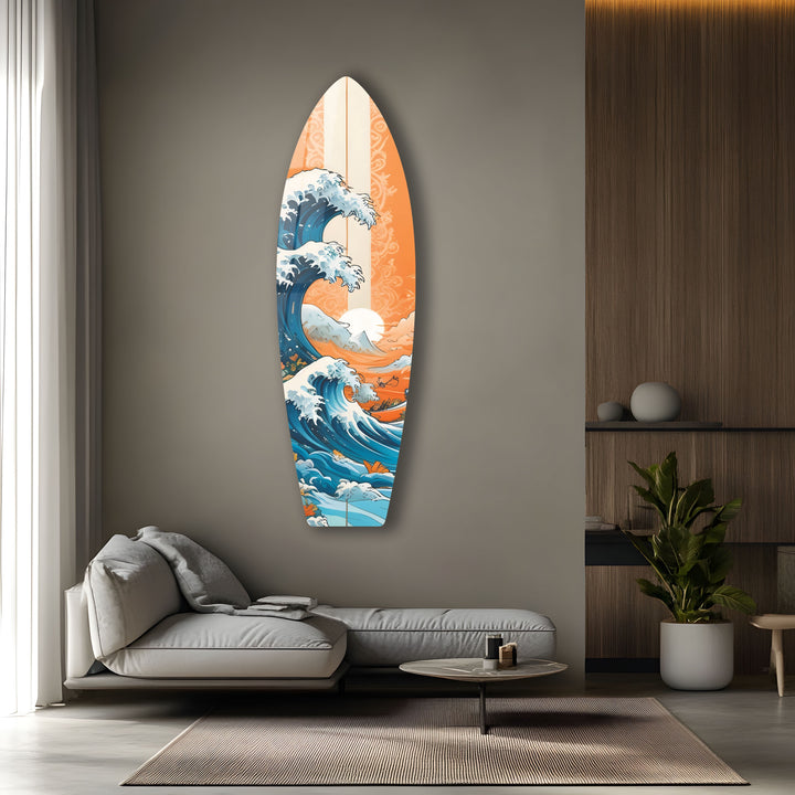 Japanese Ocean Wave Surfboard Wall Art