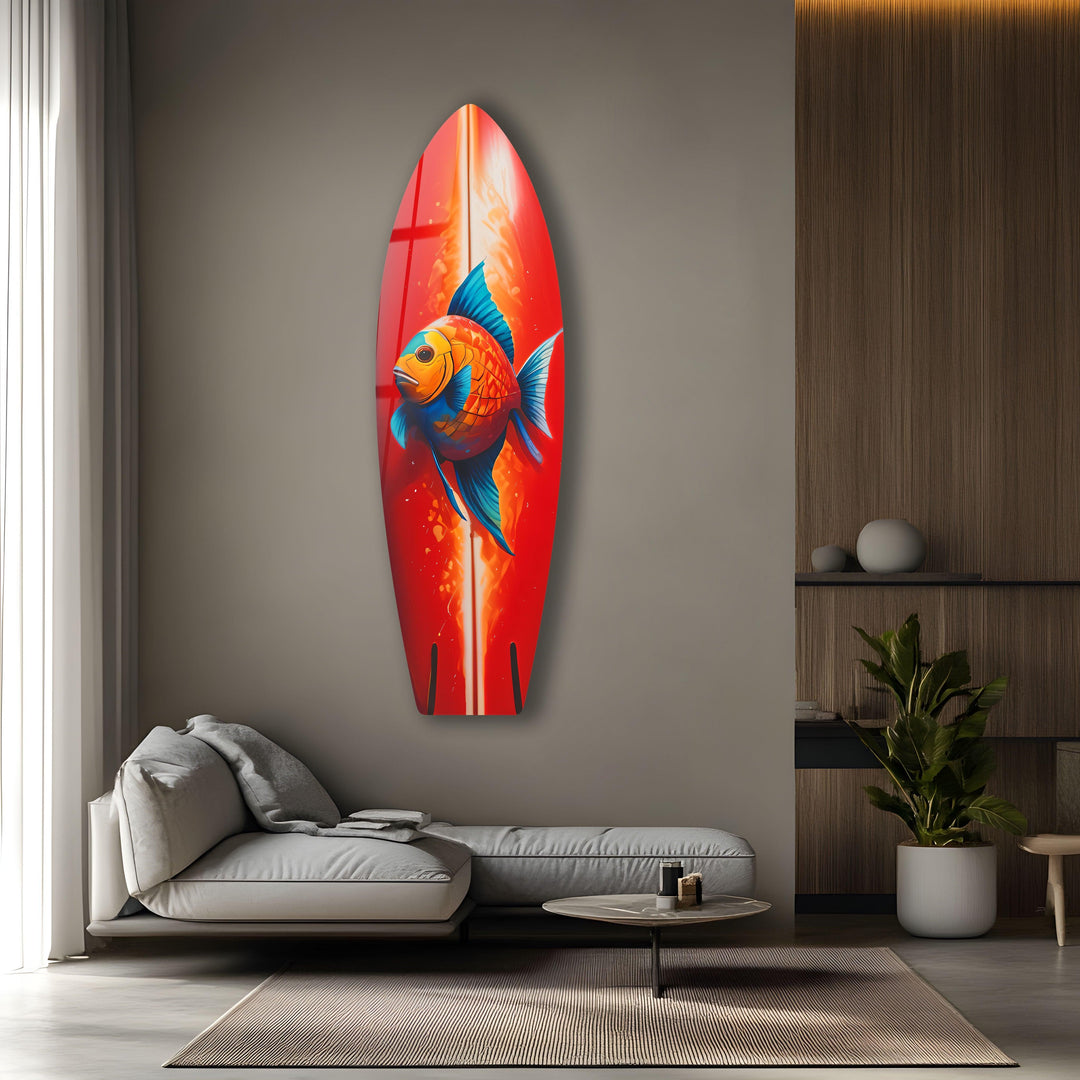 Red Fish Surfboard Wall Art