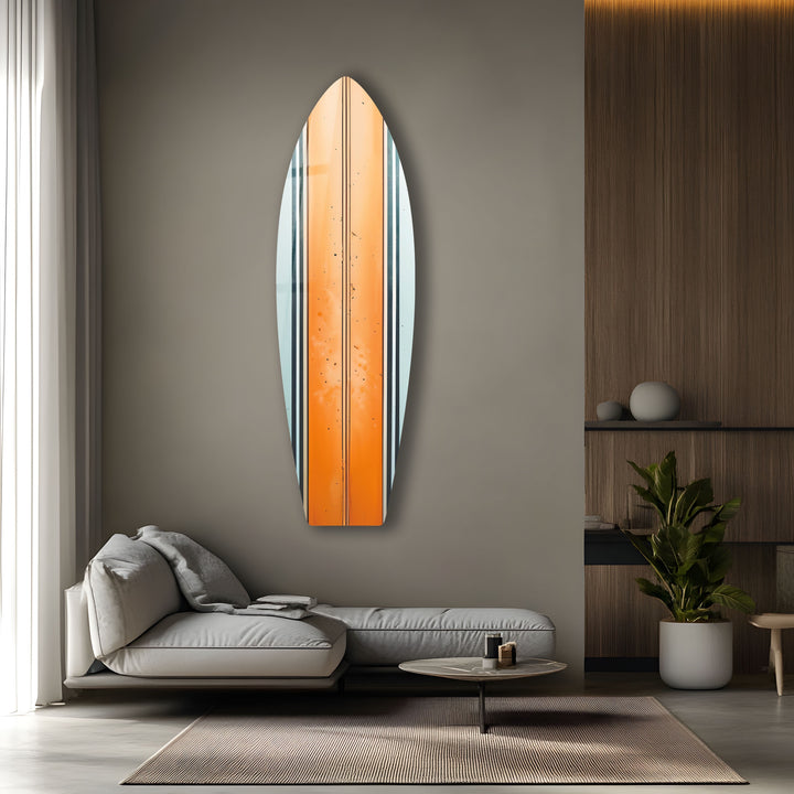 Orange White Lines Surfboard Wall Art