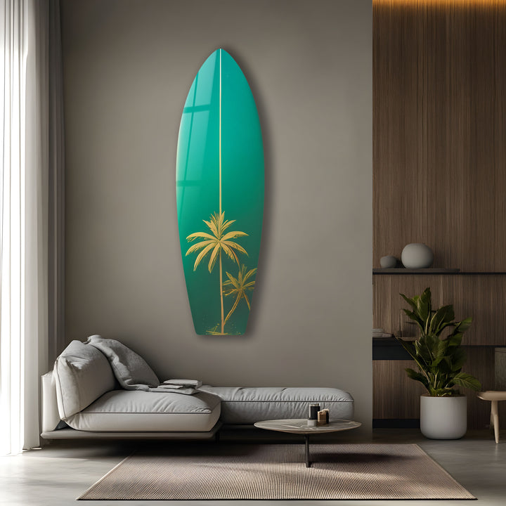 Green Palm Trees Surfboard Wall Art