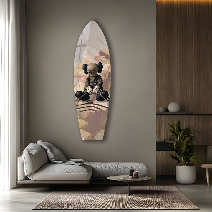 Minimalist Kaws-Inspired Surfboard Wall Art – Urban Street Figurine Design