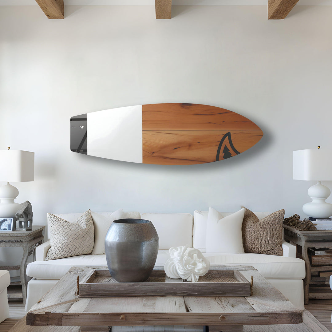 Wood Details White Surfboard Wall Art