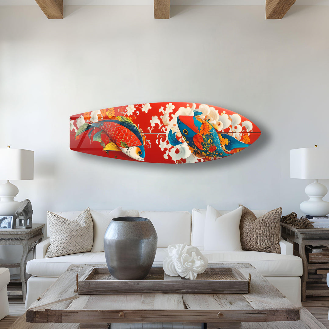 Koi Fish Surfboard Wall Art