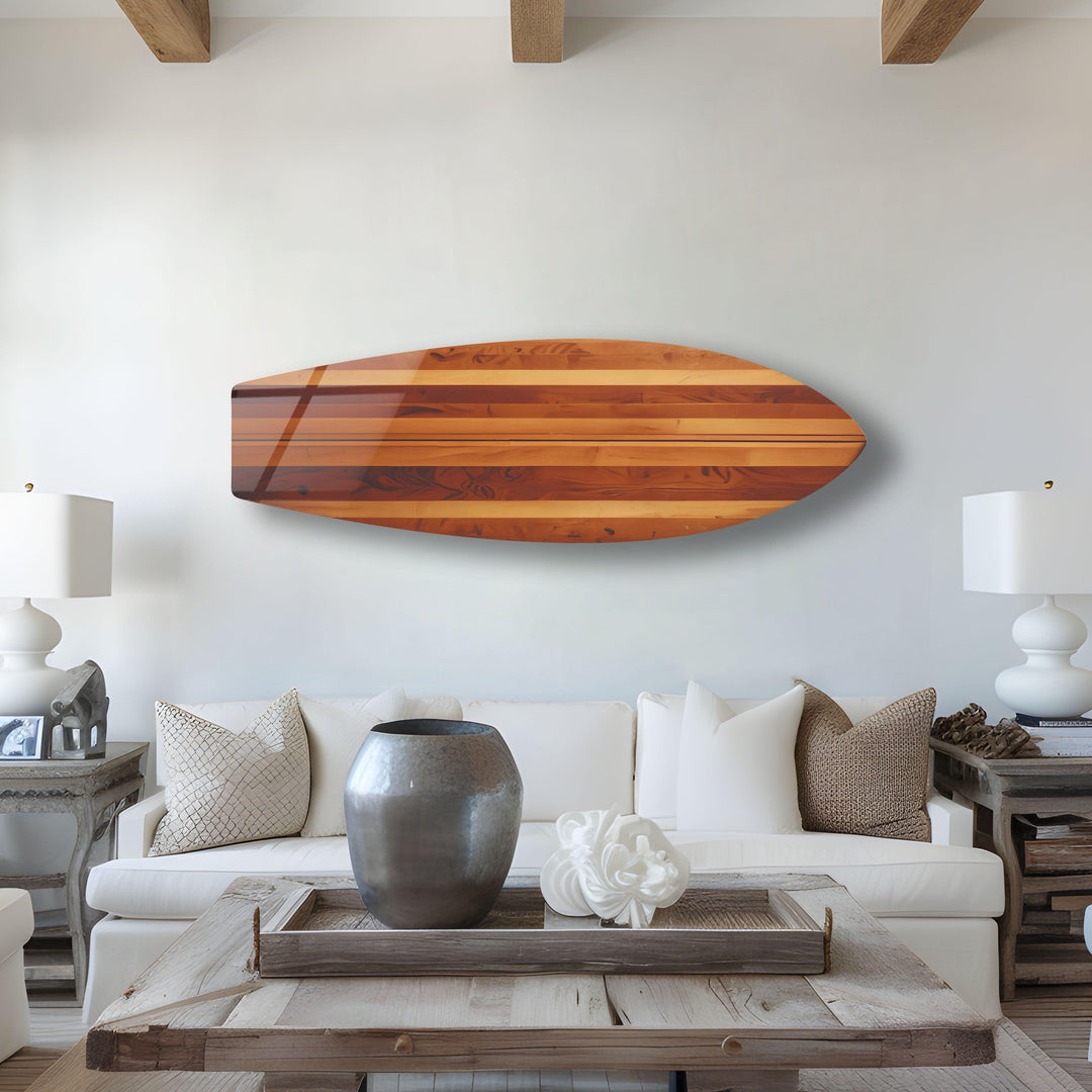 Brown Beige Wood Details Surfboard Wall Art