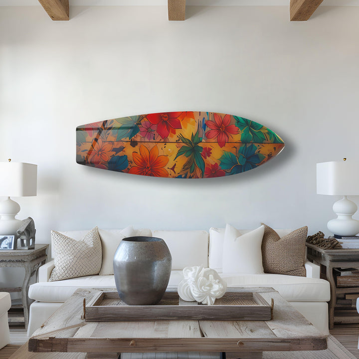 Blue & Red Flowers Surfboard Wall Art