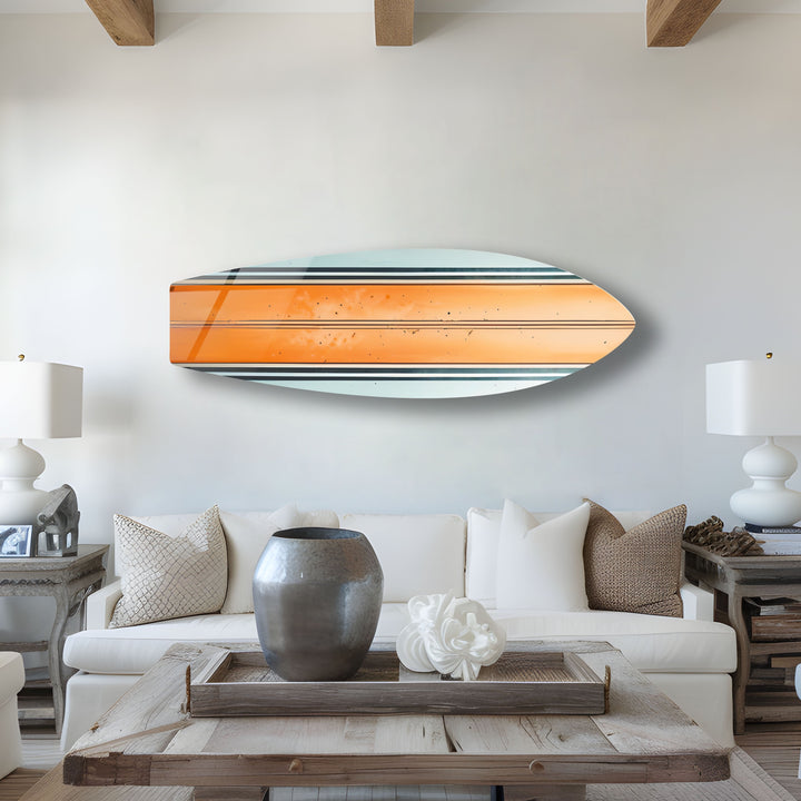 Orange White Lines Surfboard Wall Art