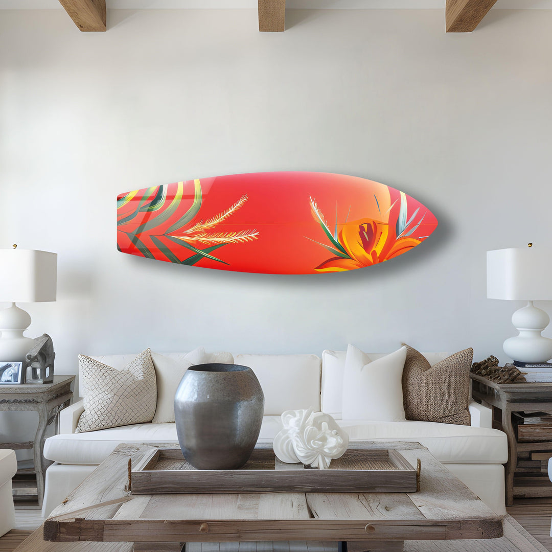 Botanical Red Surfboard Wall Art