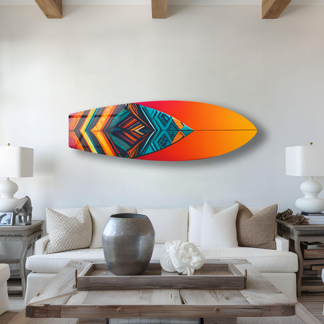 Blue Orange Details Surfboard Wall Art