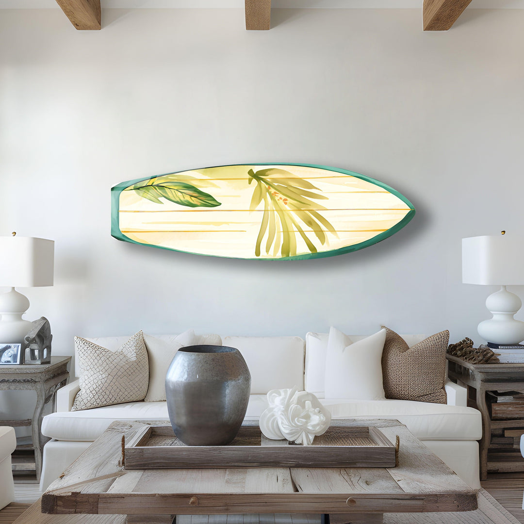 Green Leaf Surfboard Wall Art