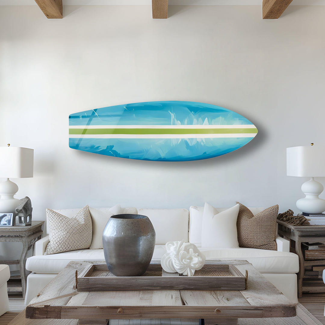 Blue Green Line Surfboard Wall Art