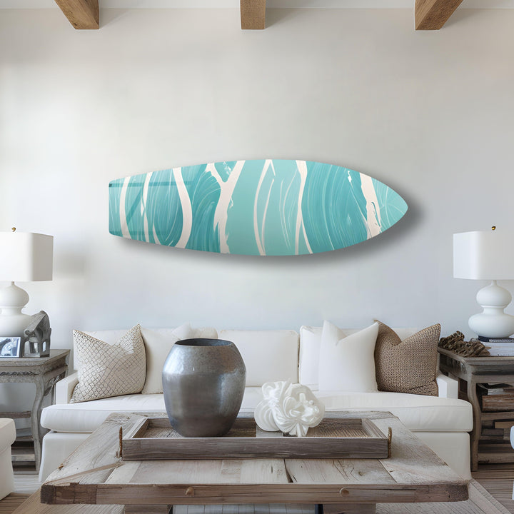 Blue Sea Wave Surfboard Wall Art