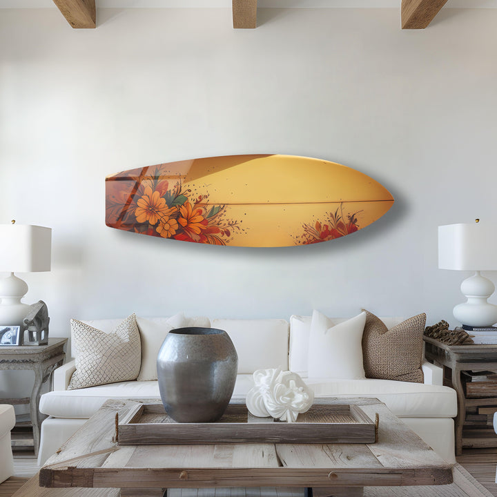 Flower Beige Surfboard Wall Art