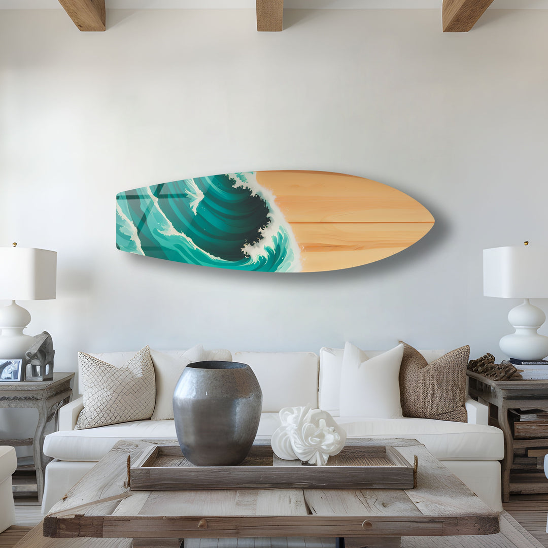 Ocean Waves Surfboard Wall Art