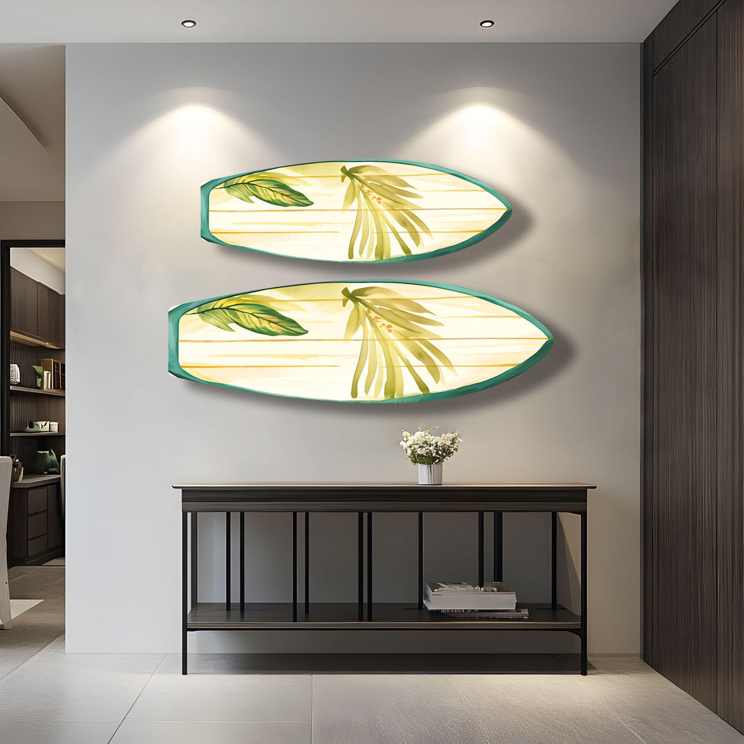 Green Leaf Surfboard Wall Art