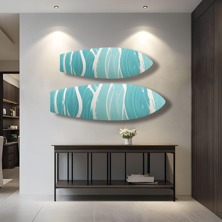 Blue Sea Wave Surfboard Wall Art