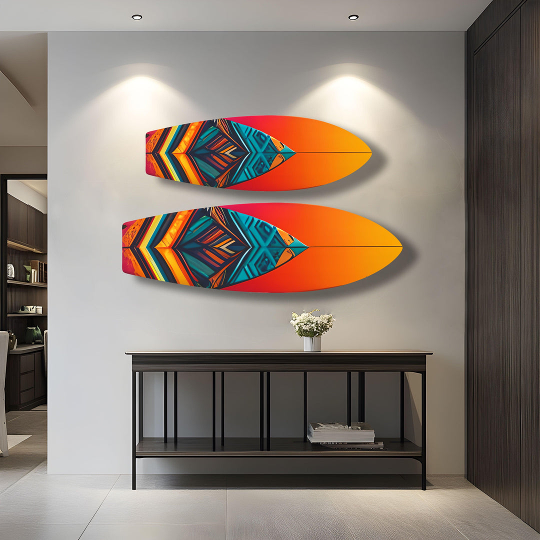 Blue Orange Details Surfboard Wall Art