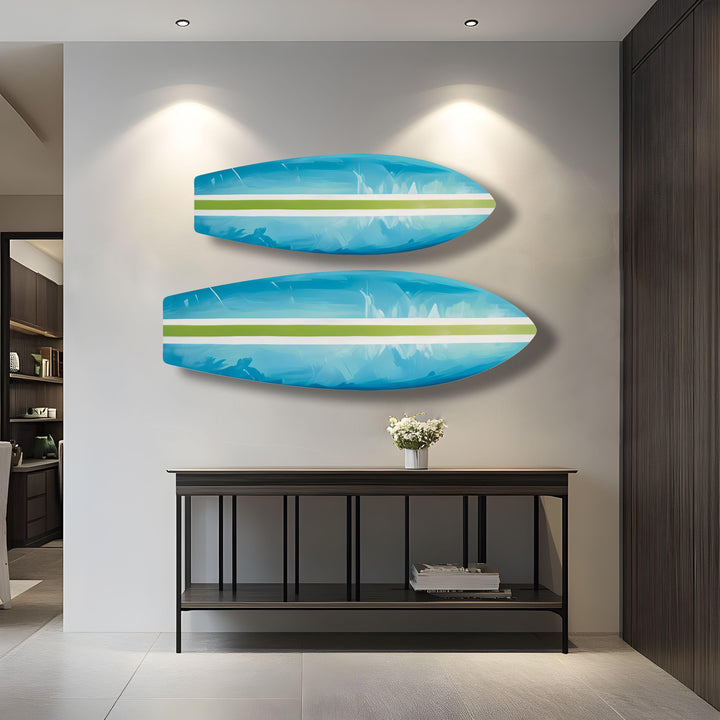 Blue Green Line Surfboard Wall Art