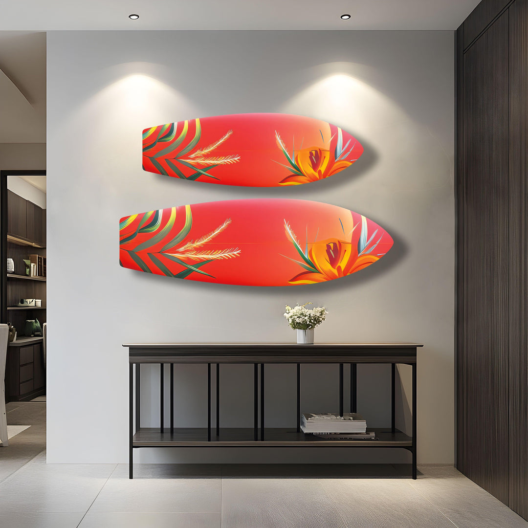 Botanical Red Surfboard Wall Art