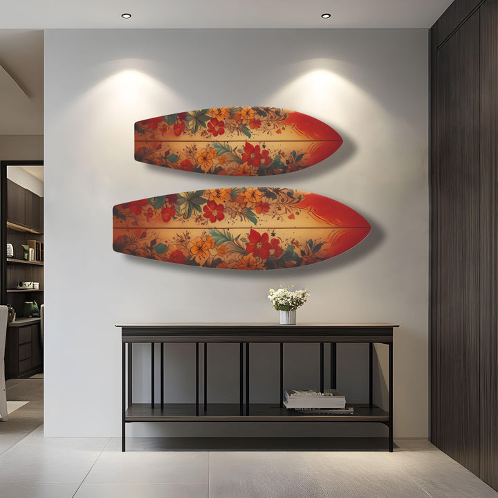 Beauty Vintage Flowers Surfboard Wall Art