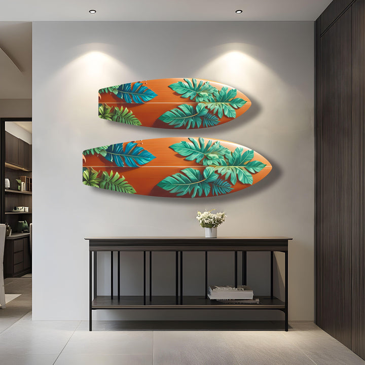 Blue & Green Leafs Surfboard Wall Art