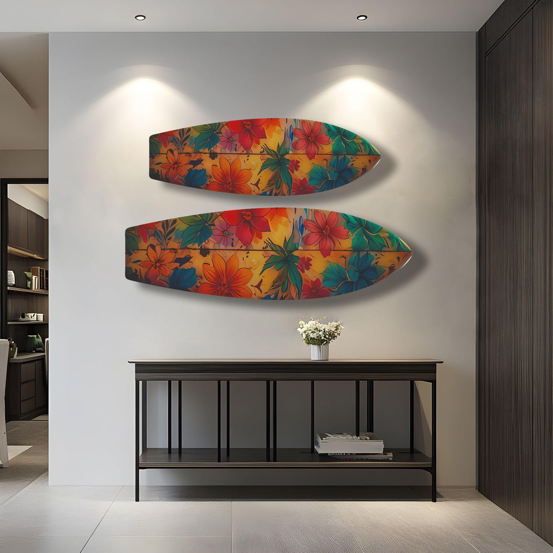 Blue & Red Flowers Surfboard Wall Art