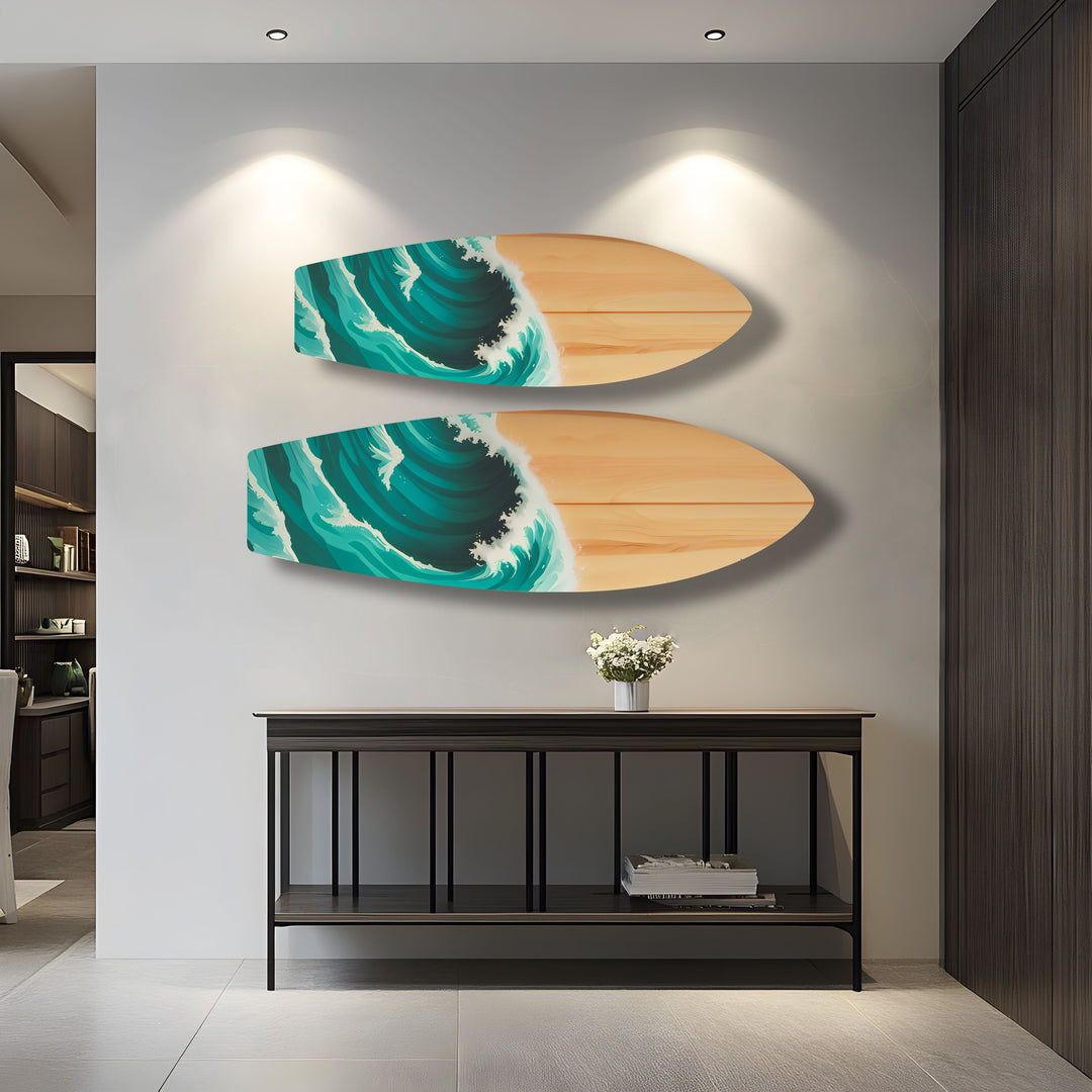 Ocean Waves Surfboard Wall Art