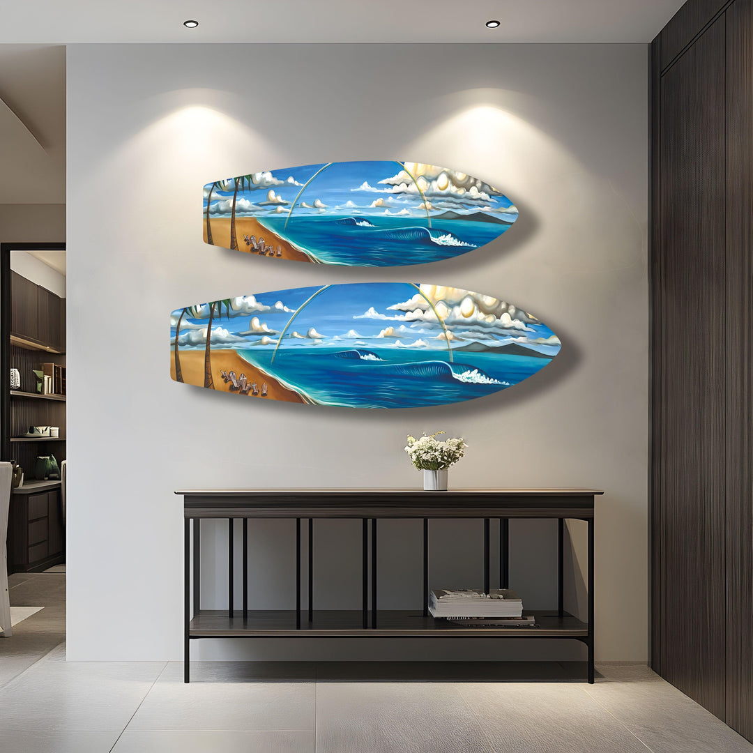 Sea Wave Paint Surfboard Wall Art