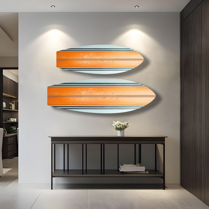 Orange White Lines Surfboard Wall Art