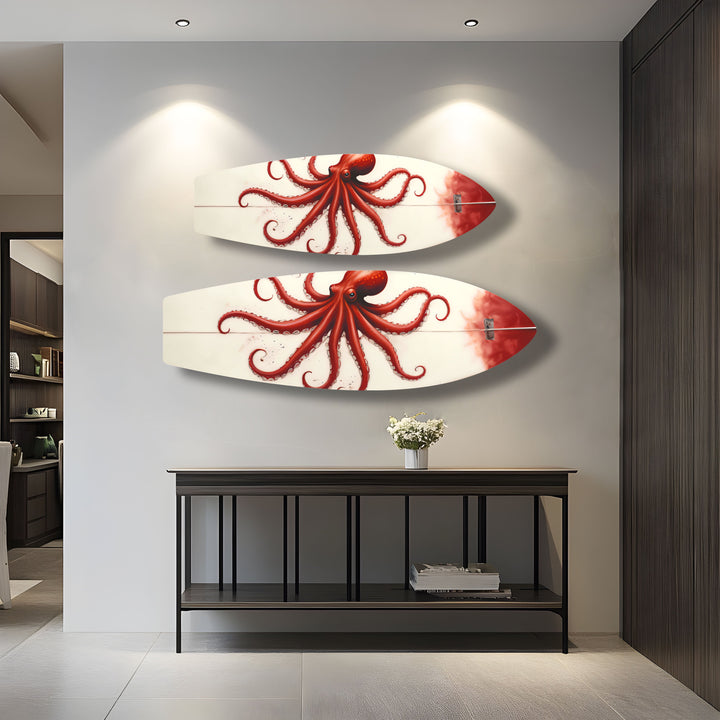 Red Octopus Surfboard Wall Art