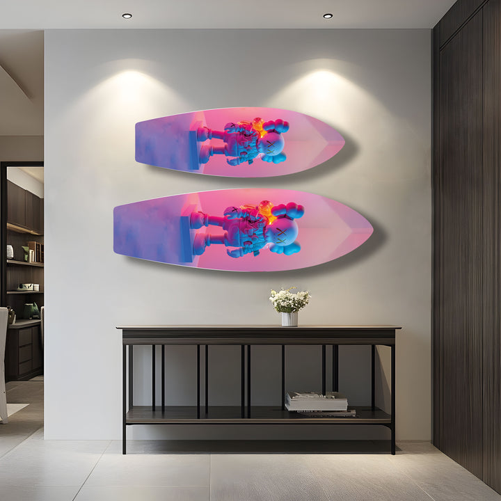 Kaws-Inspired Urban Street Art Surfboard Wall Art – Colorful Figurine Design