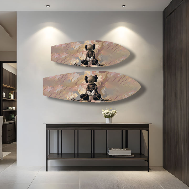 Minimalist Kaws-Inspired Surfboard Wall Art – Urban Street Figurine Design