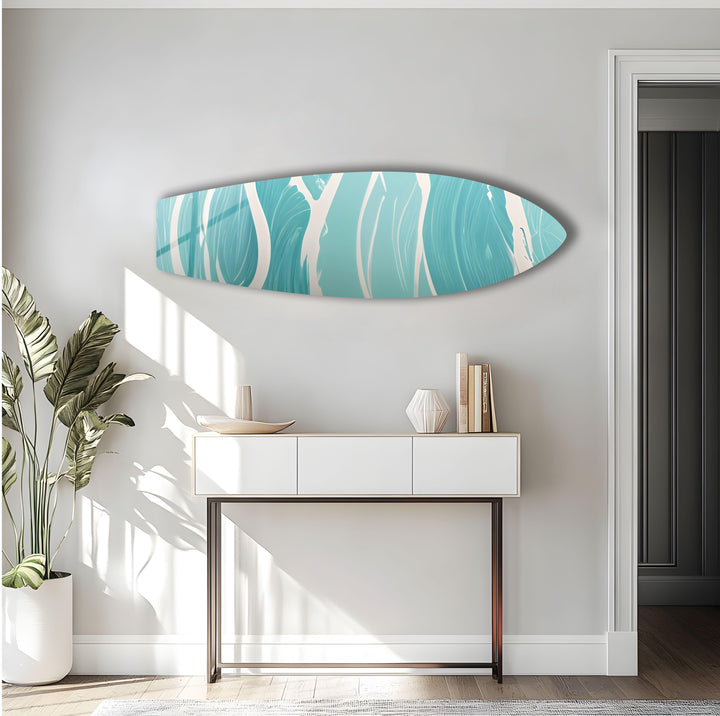 Blue Sea Wave Surfboard Wall Art