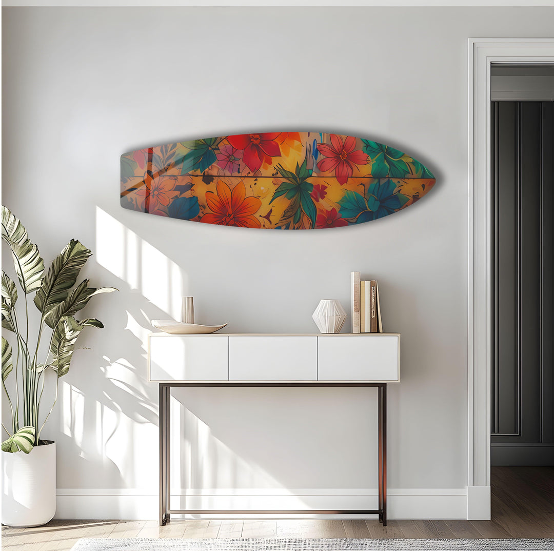 Blue & Red Flowers Surfboard Wall Art