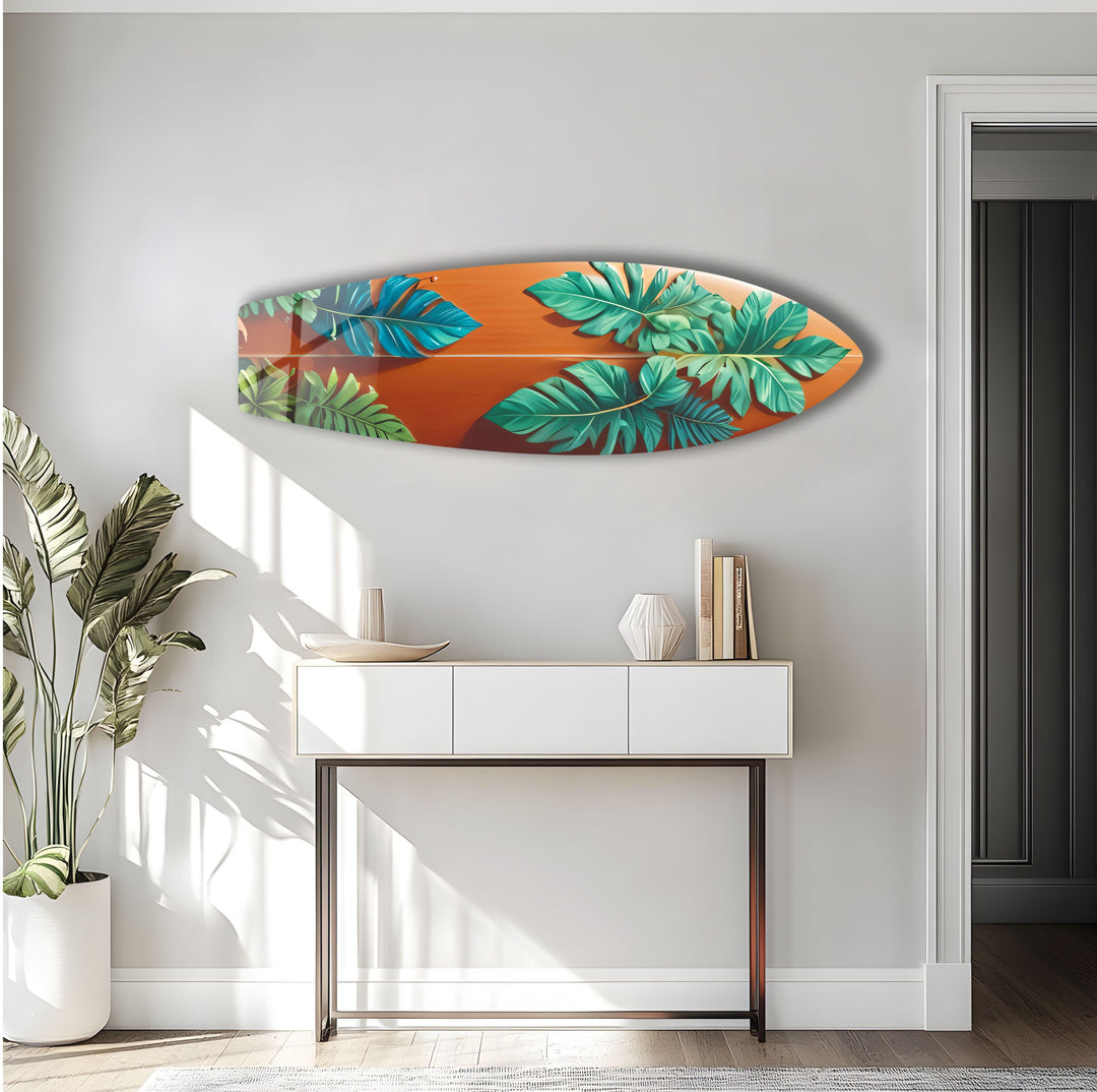 Blue & Green Leafs Surfboard Wall Art