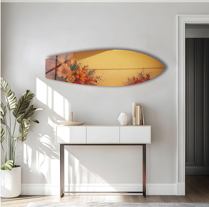 Flower Beige Surfboard Wall Art