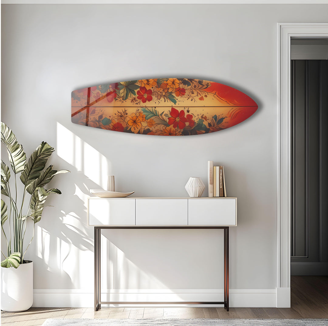 Beauty Vintage Flowers Surfboard Wall Art