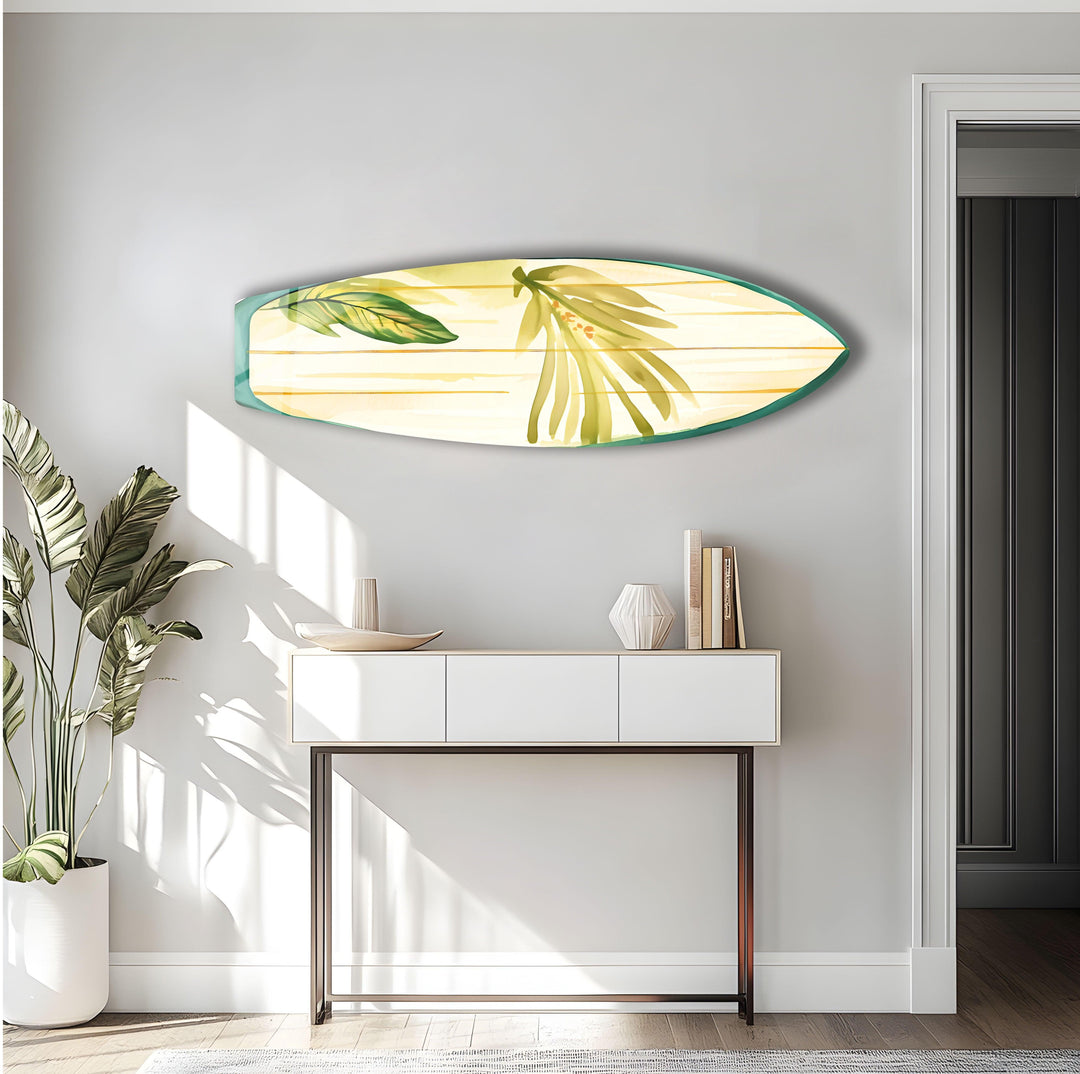 Green Leaf Surfboard Wall Art