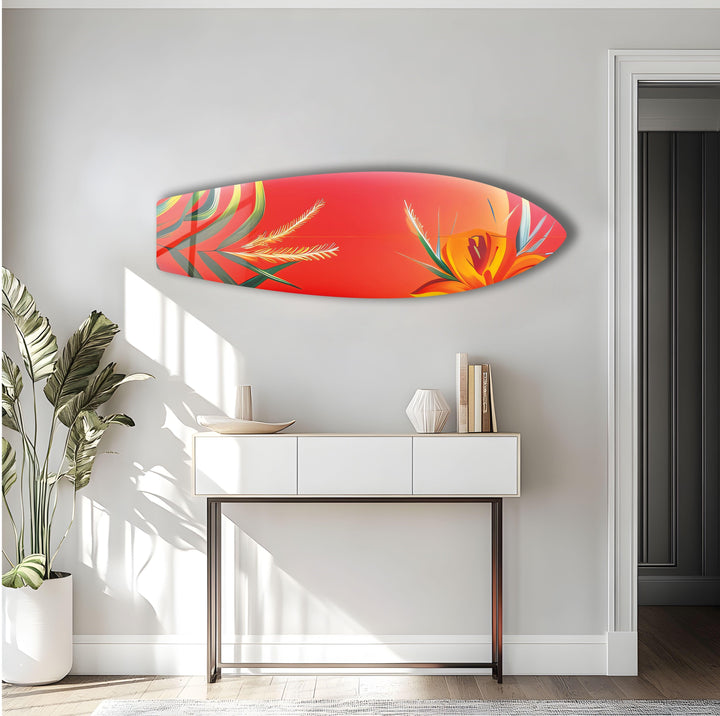 Botanical Red Surfboard Wall Art