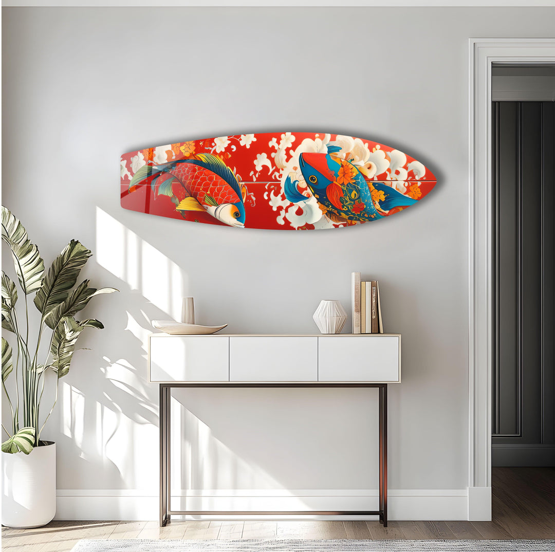 Koi Fish Surfboard Wall Art