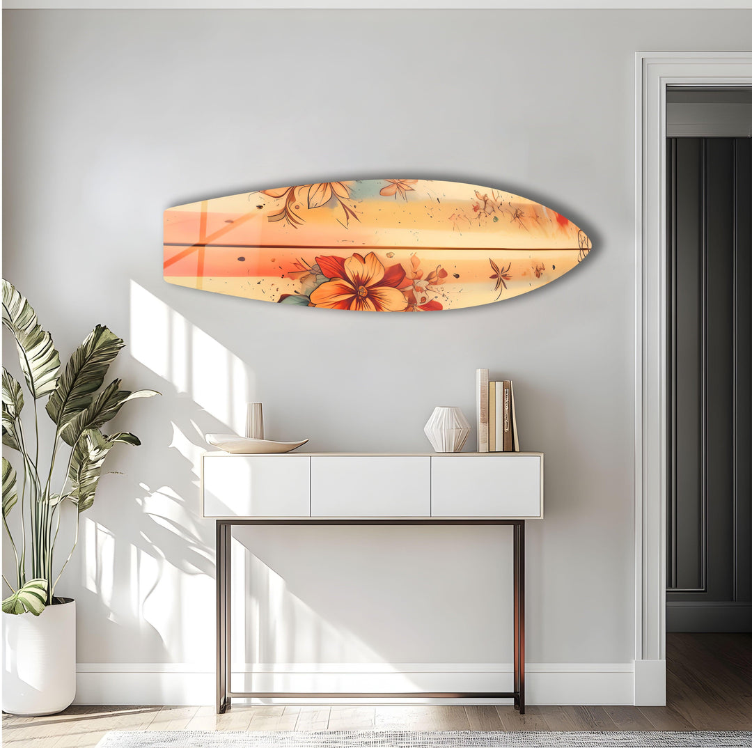 Beige Flowers Art Surfboard Wall Art