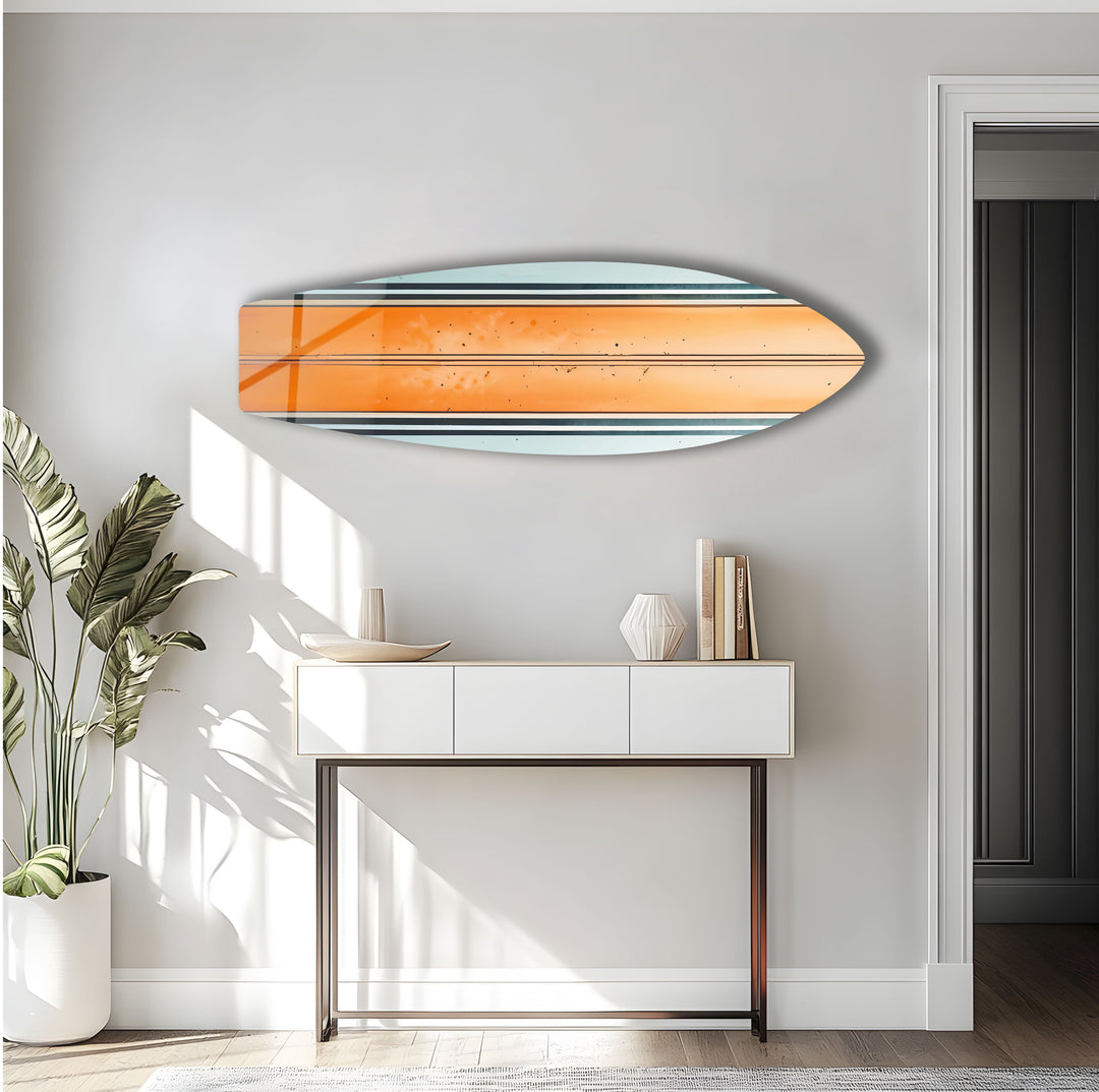 Orange White Lines Surfboard Wall Art