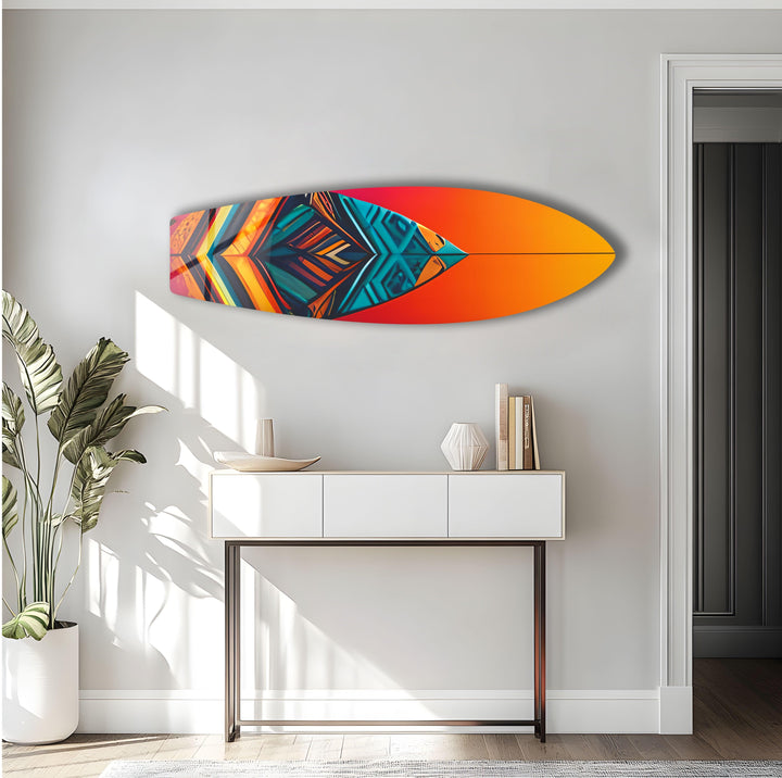 Blue Orange Details Surfboard Wall Art